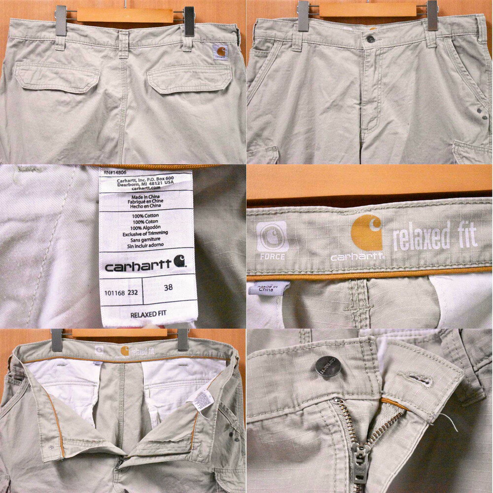 Carhartt カーハート FORCE リップストップ生地 ワーク系 6ポケットハーフパンツ カーゴショーツ ベージュ系カーキ W38【中古】■