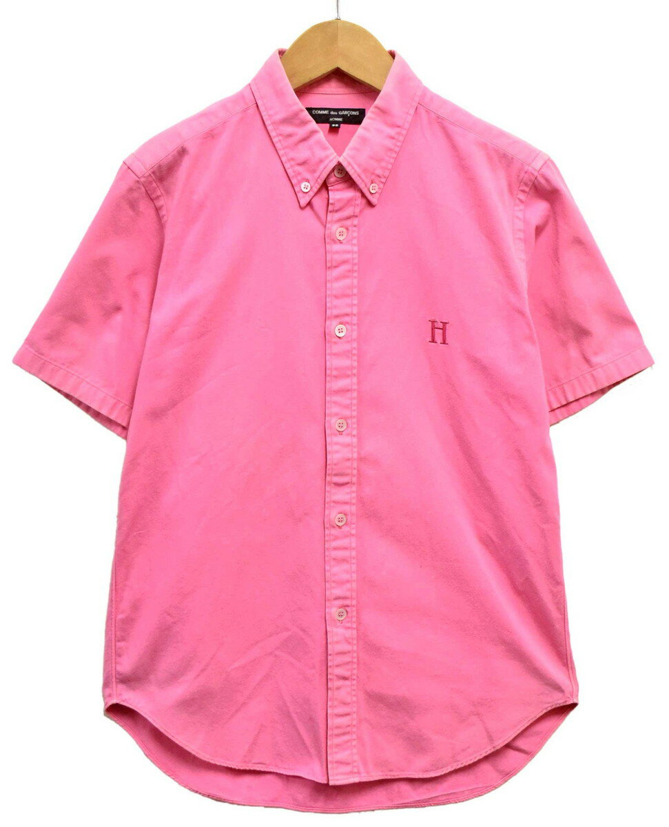Button-Down Shirt - 2008年 日本製 COMME des GARCONS HOMME コム・デ・ギャルソン オム ボタンダウン 半袖シャツ コットンシャツ ピンク メンズSS【中古】▼