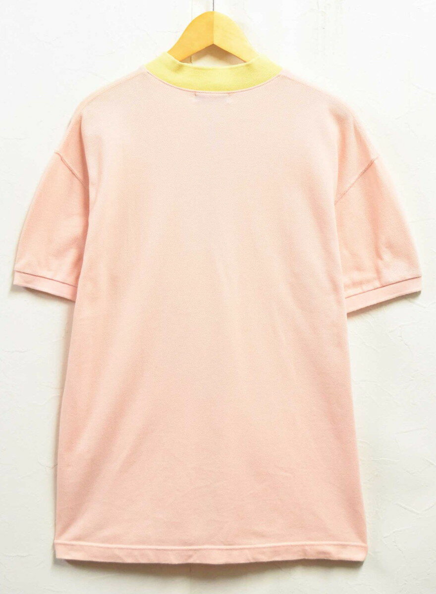 【AD1990】ヴィンテージ 1990年代 日本製 COMME des GARCONS HOMME PLUS コム・デ・ギャルソン オム プリュス 鹿の子素材 半袖カットソー ハーフジップ サーモンピンク系×イエロー メンズM相当【中古】▼