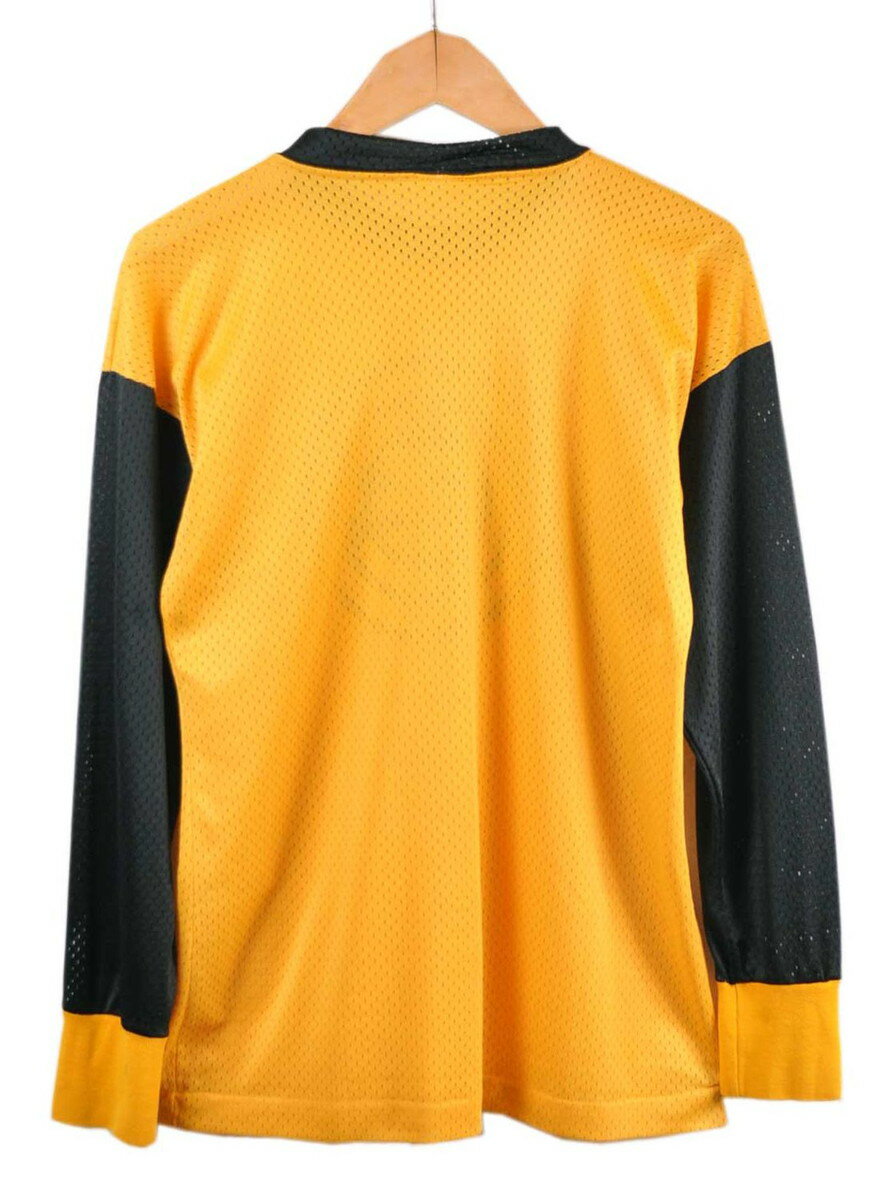 ヴィンテージ USA製 バータグ Champion チャンピオン ウォームアップシャツ トレーニングシャツ 長袖メッシュシャツ ユニフォーム イエロー×ブラック メンズS相当【中古】▼