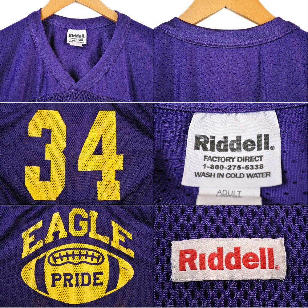 Riddell リデル カレッジ系 フットボールシャツ ナンバリング メッシュ ユニフォーム パフスリーブ パープル メンズL【中古】■