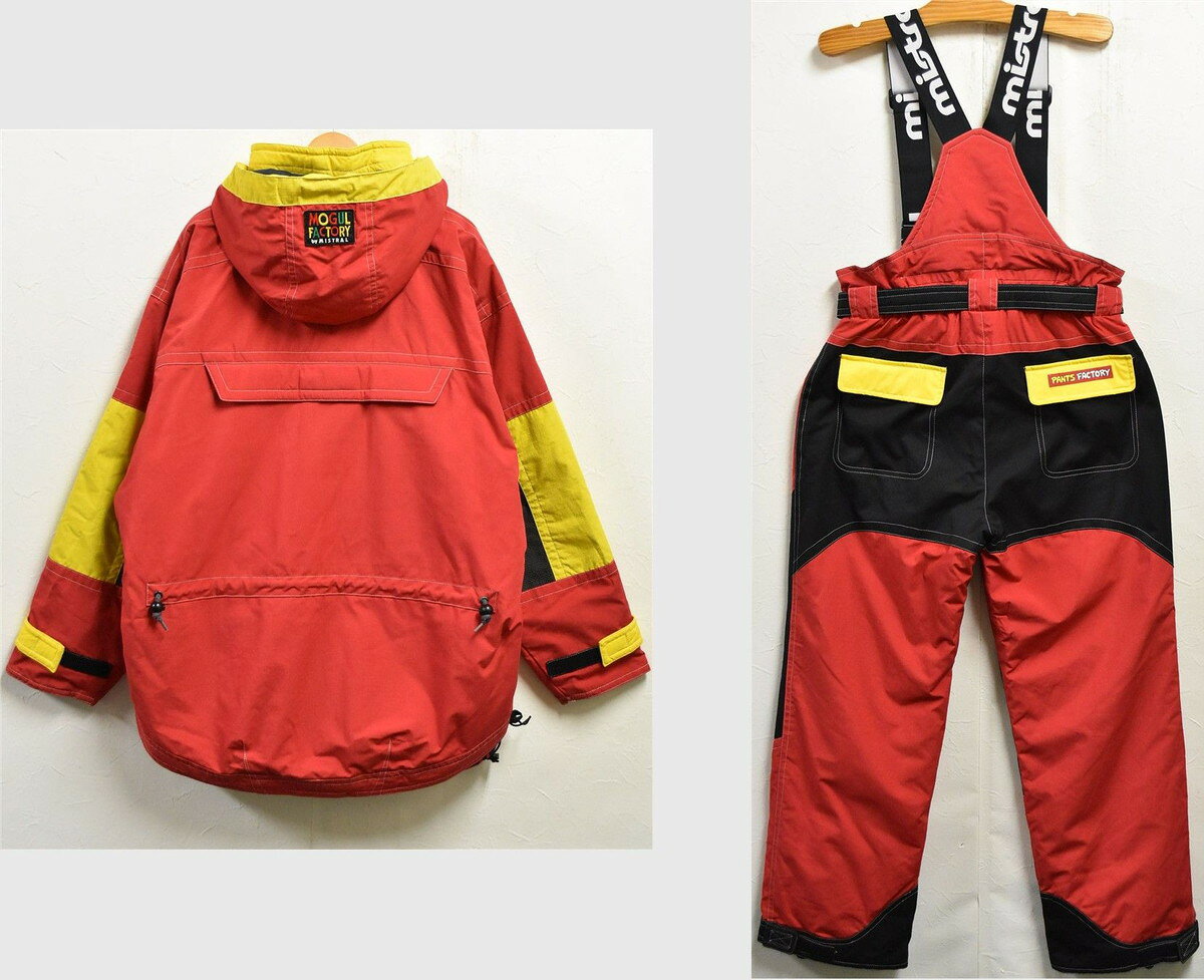 古着雑貨ペンギントリッパーの【ビッグサイズ】ヴィンテージ mistral ミストラル スキーウェア スキージャケット & スキーパンツ アノラックパーカー フード付き セットアップ 2点セット レッド×イエロー メンズXL【中古】▼｜アングル2