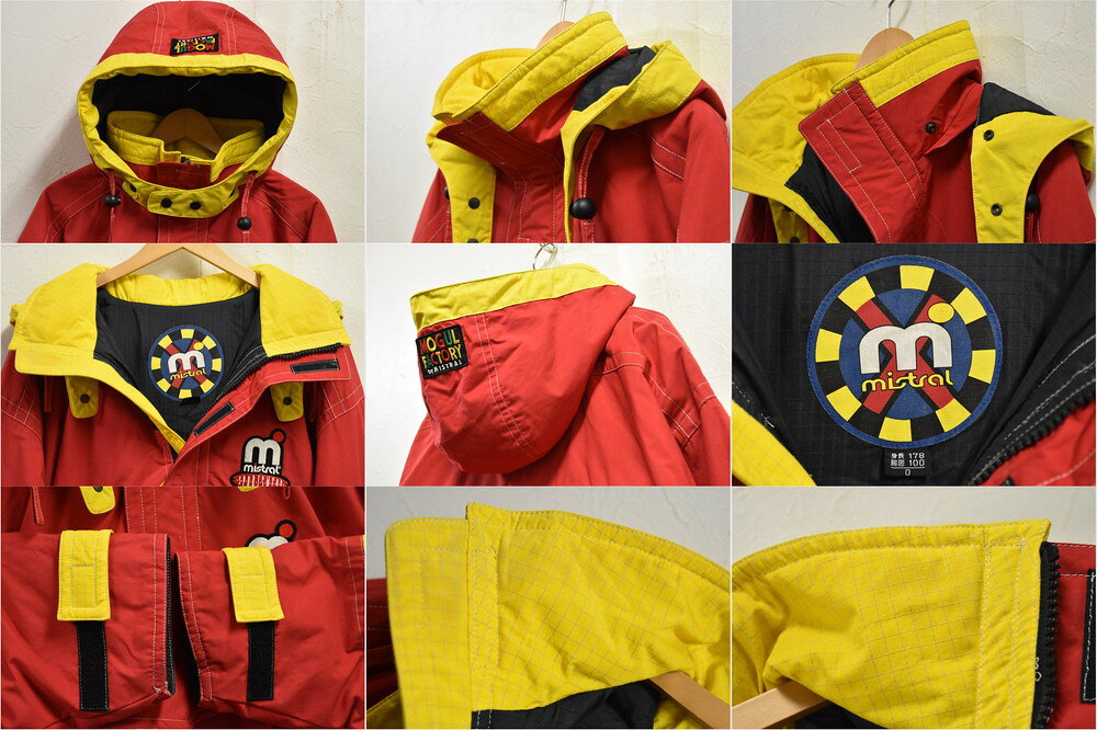 古着雑貨ペンギントリッパーの【ビッグサイズ】ヴィンテージ mistral ミストラル スキーウェア スキージャケット & スキーパンツ アノラックパーカー フード付き セットアップ 2点セット レッド×イエロー メンズXL【中古】▼｜アングル3