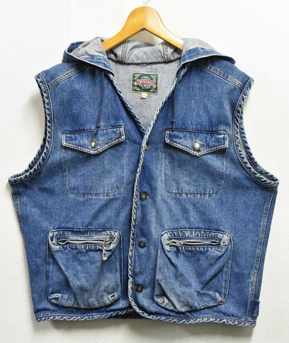 【ビッグサイズ】WEEDS フード付き デニムベスト ジャケット デニムパーカ Gジャン ブルーデニム メンズL【中古】■