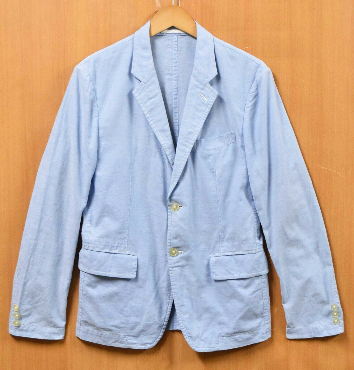 2000年代 日本製 COMME des GARCONS HOMME コム・デ・ギャルソン オム 薄手 コットン テーラードジャケットスタイル 2つボタンジャケット ライトブルー メンズS【中古】▼