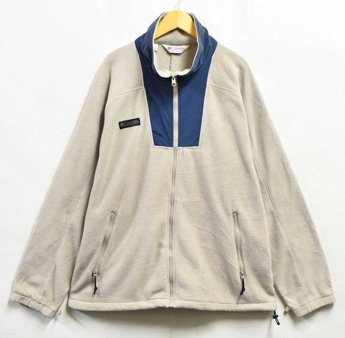 Rakuten - 【ビッグサイズ】ヴィンテージ 1990年代 Columbia コロンビア フルジップ フリースジャケット ライトベージュ系×ネイビー メンズ3XL相当【中古】■