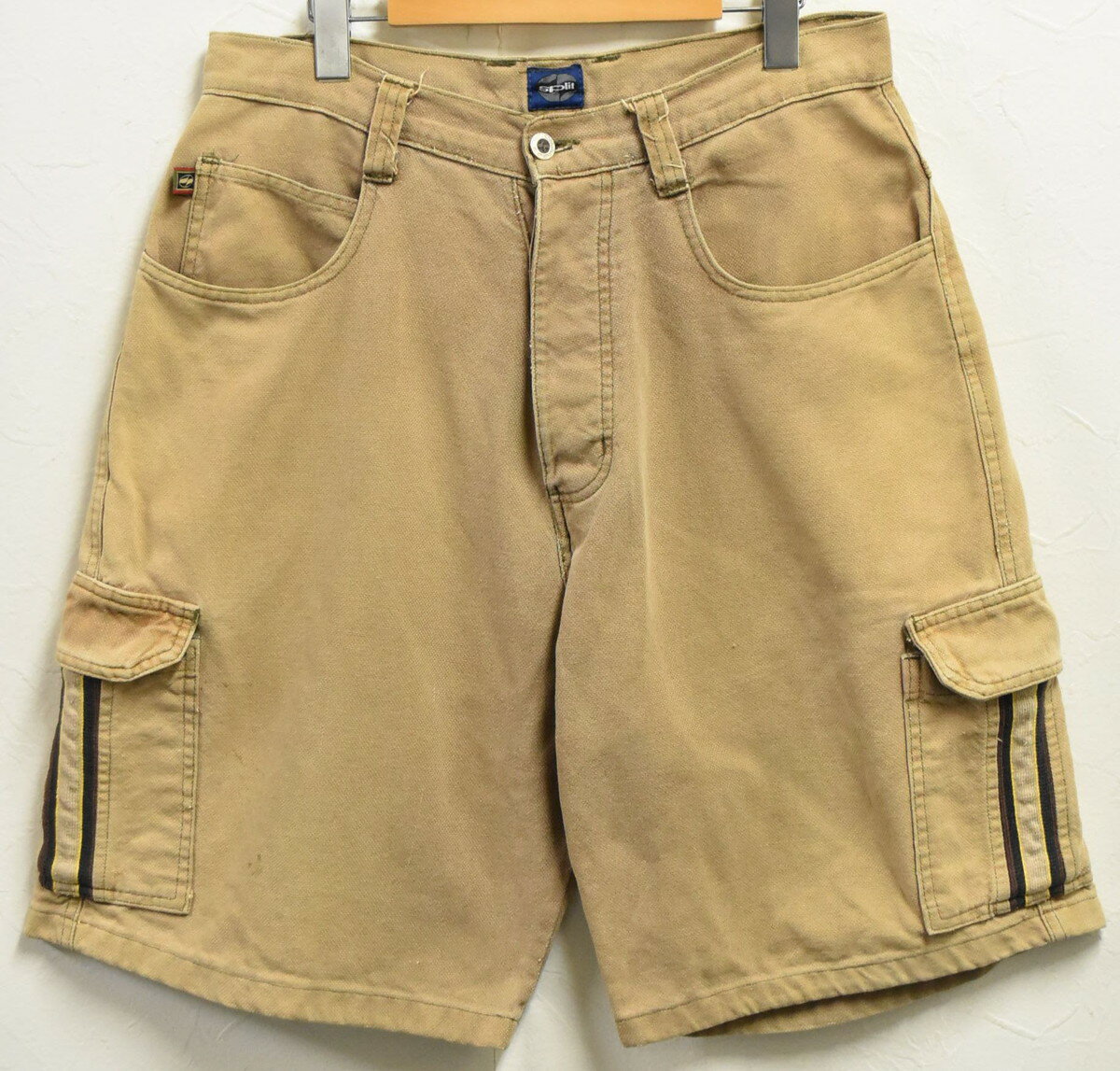 Cotton Pants - USA製 ヴィンテージ 1990年代 90's 95年 split500 カーゴパンツスタイル ハーフパンツ ショーツ キャメルブラウン系 W32【中古】■