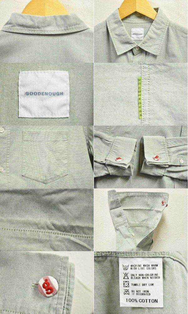 GOODENOUGH グッドイナフ 裏原 カフスボタン付き 長袖シャツ ライトグリーン系 メンズL【中古】▼ 3