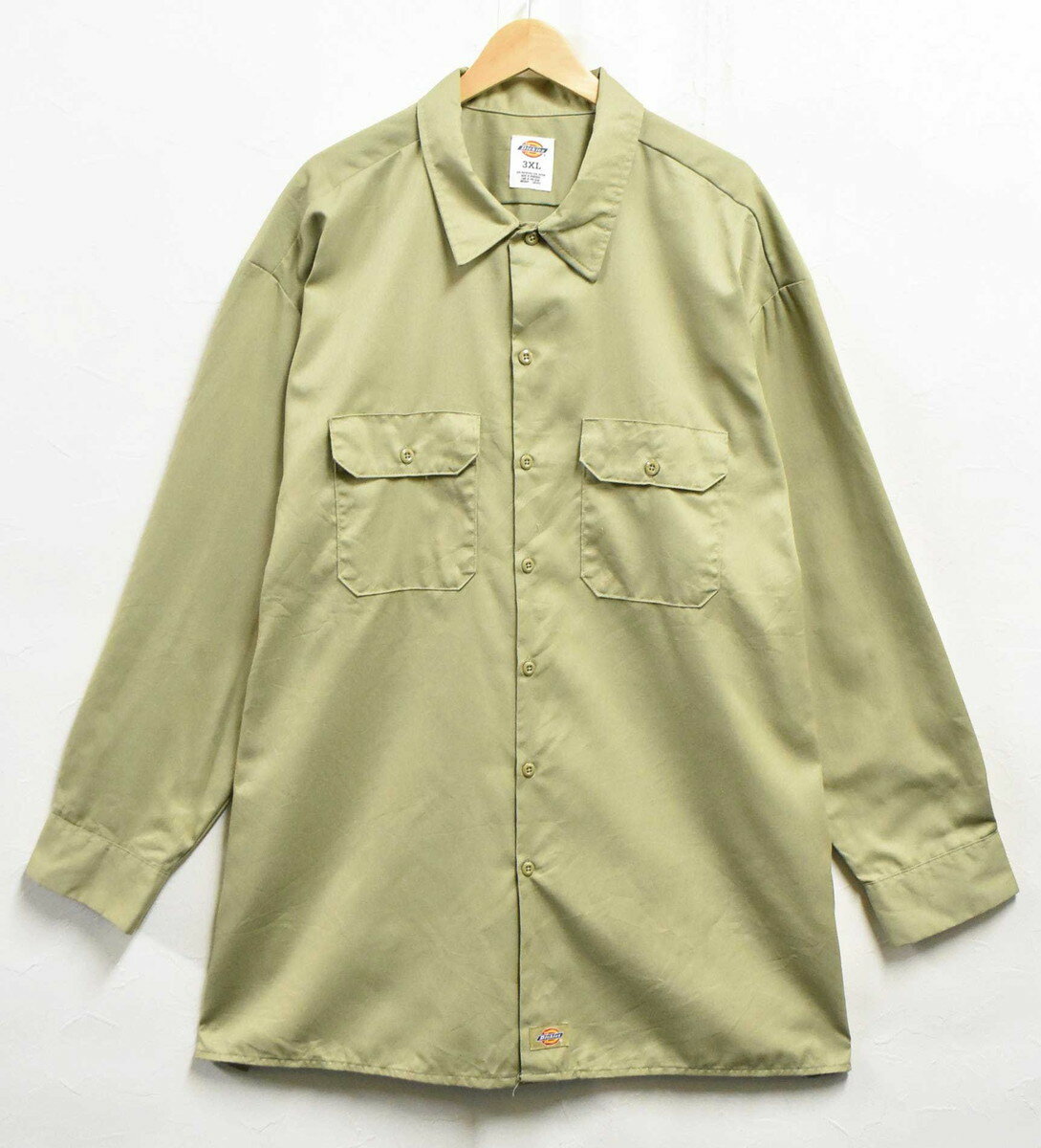 【ビッグサイズ】Dickies ディッキーズ 長袖 ワークシャツ ライトベージュ系 メンズ4XL相当【中古】■