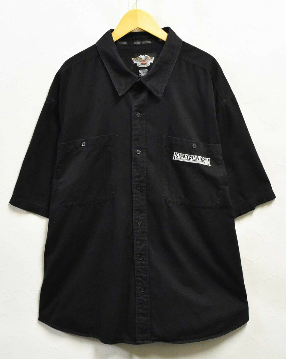 【ビッグサイズ】HARLEY DAVIDSON ハーレーダビッドソン 半袖シャツ コットン ブラック メンズ3XL【中古】■