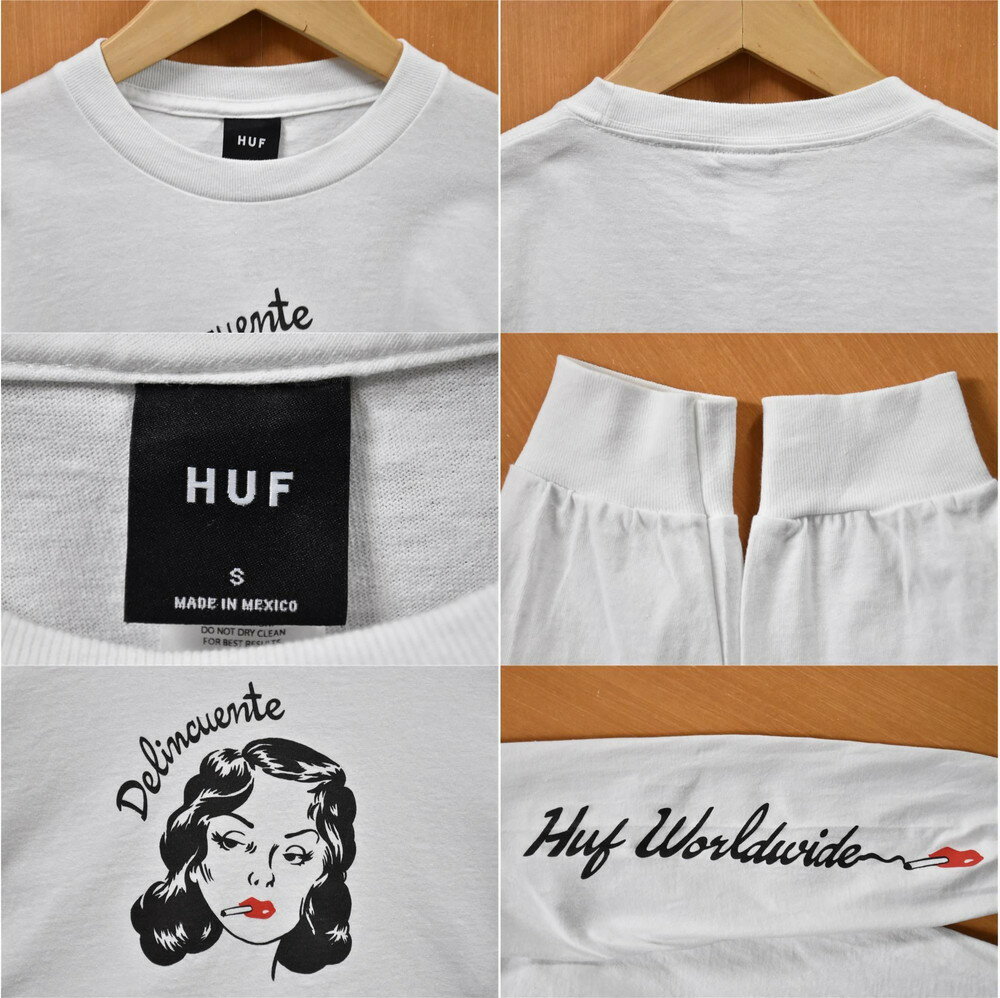【未使用品】【展示試着品】HUF ハフ 長袖Tシャツ ロンT ホワイト プリント メンズS【新品】▼