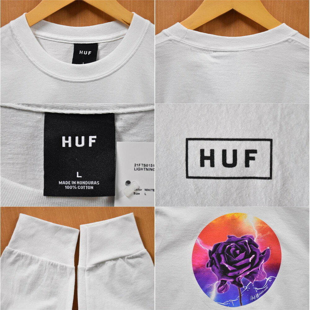 【未使用品】【展示試着品】HUF ハフ 長袖Tシャツ ロンT ホワイト ロゴ プリント メンズL【新品】▼