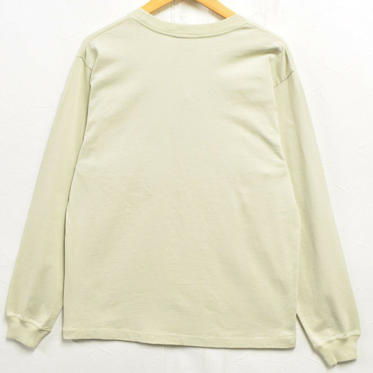 【未使用品】【展示試着品】HUF ハフ 長袖Tシャツ ロンT ポケT ポケットTシャツ ベージュ系カーキ ロゴ刺繍 メンズS【新品】▼