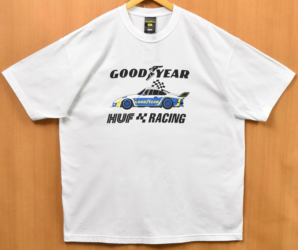 【アウトレット】【未使用品】【展示試着品】【ビッグサイズ】【コラボ】HUF GOOD YEAR ハフ グッドイヤー 半袖Tシャツ ホワイト ロゴ プリント メンズ2XL【新品】
