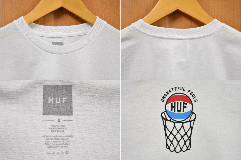 【未使用品】【展示試着品】HUF ハフ 半袖Tシャツ ホワイト ロゴ プリント メンズS【新品】▼