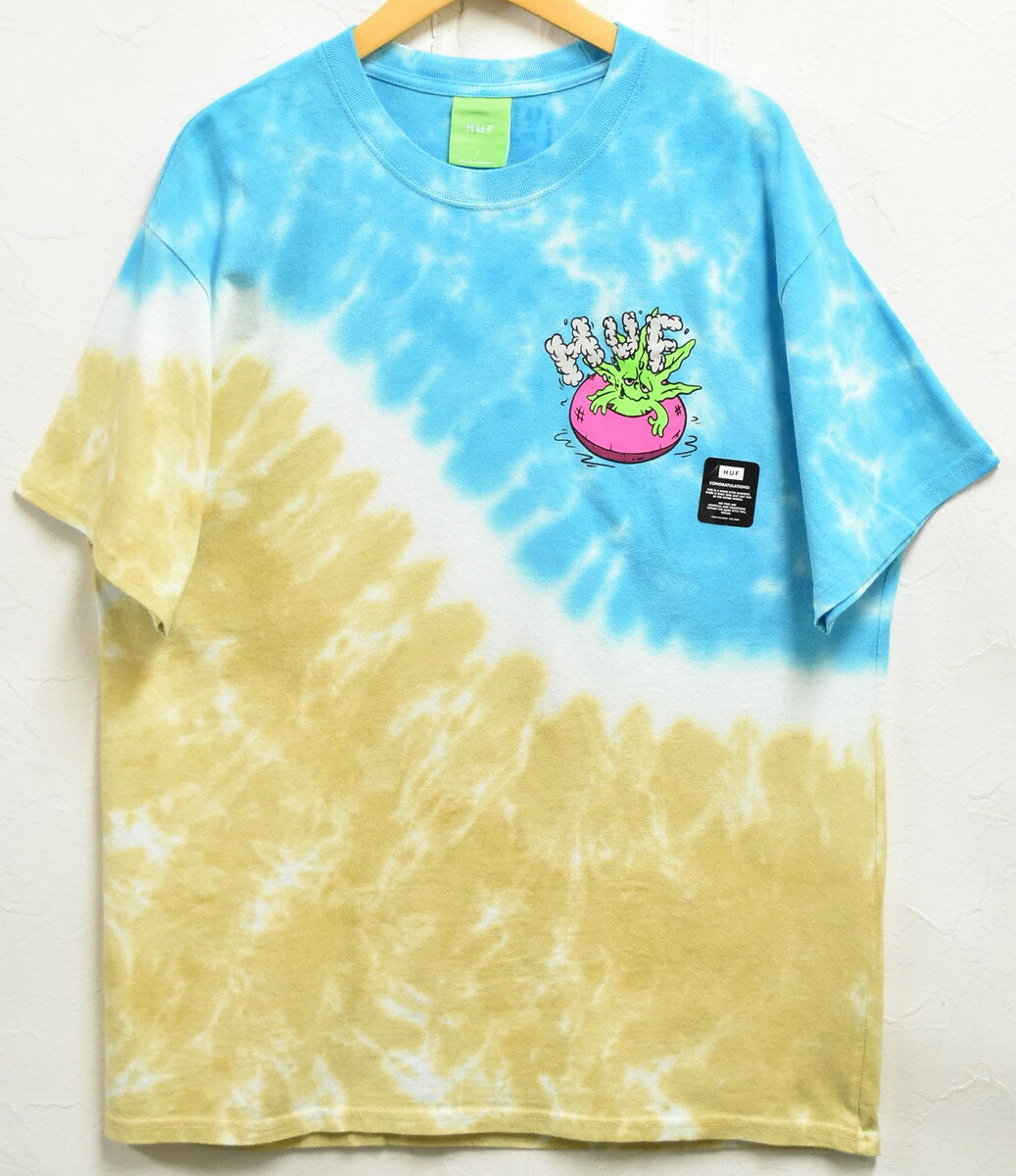 Rakuten - 【アウトレット】【未使用品】【展示試着品】HUF ハフ 半袖Tシャツ ライトブルー×ベージュ系 タイダイ柄 メンズL【新品】▼