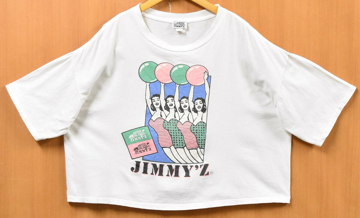 ヴィンテージ JIMMY’Z ジミーズ クロップド丈 半袖Tシャツ ホワイト ビッグサイズ オーバーサイズ レディースフリーサイズ【中古】▼