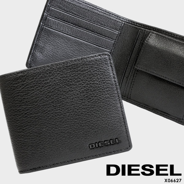 ディーゼル 財布（メンズ） 【送料無料】DIESEL ディーゼル HIRESH S 二つ折り財布 メンズ ブラック 黒 羊革 レザー X06627 P0396 T8013