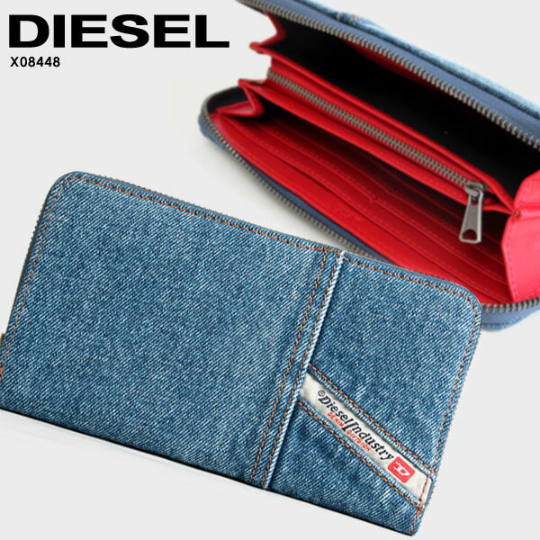 ディーゼル 財布（メンズ） 【送料無料】DIESEL ディーゼル 24ZIP 財布 ラウンド長財布 小銭入れ デニム メンズ レディース X08448