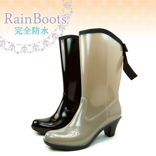 【送料無料】バックリボンのスタイリッシュレインブーツ♪　6cmヒール＆ミドル丈【長靴 ヒール6cm %OFF】【あす楽対応】【rainsnow-boots】