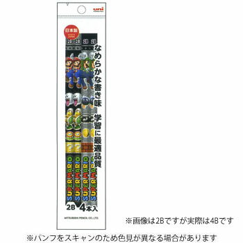 【お買い得品】三菱鉛筆学童 スーパーマリオ 6角鉛筆 4本パック 4B K7081SMS64B4P
