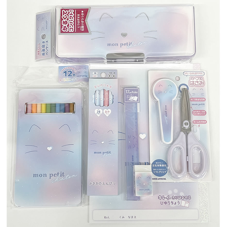 文具セット モンプチシャトン 女の子 可愛い 文具 かわいい おしゃれ シンプル カミオジャパン ねこ パープル 新入学 新学期 文房具 ギフト 小学生 プレゼント 入学祝 penport-10070820 ペンポート サンプル画像2