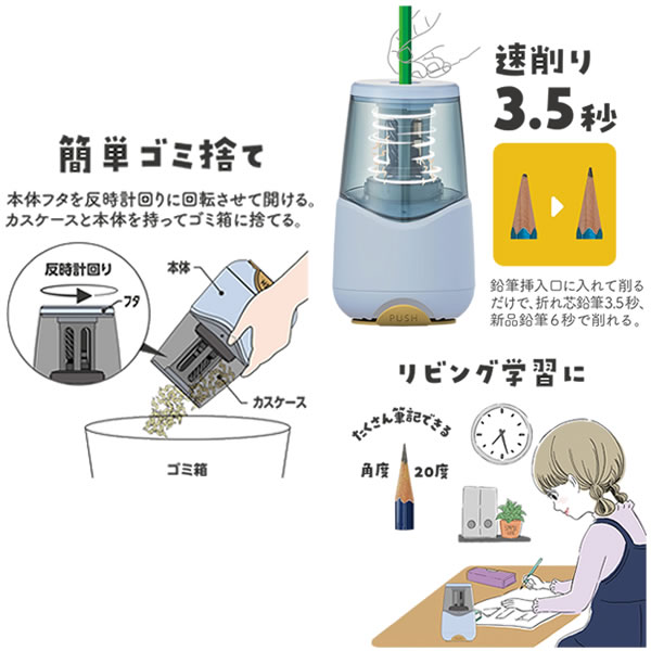 ミラガク 充電式 鉛筆けずり 空気の力でくっつく吸盤付 クツワ 文房具 文具 人気 おすすめ RS038 取寄せ商品