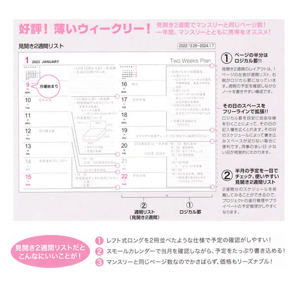 2023年度ロジカルダイアリー見開き2週間タイプA5 ナカバヤシ NS-A504-23B