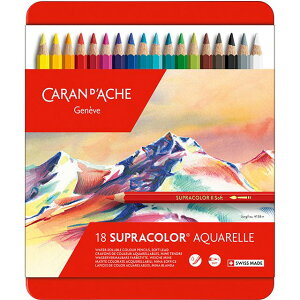 カランダッシュ 色鉛筆 スプラカラーソフト水溶性色鉛筆 3888-318 18色（缶入） CARAN D'ACHE えんぴつ いろえんぴつ 水彩 水彩色鉛筆 おすすめ プロ プレゼント 子ども おしゃれ 色塗り 色ぬり 大人の塗り絵 画材 ギフト 誕生日 クリスマス