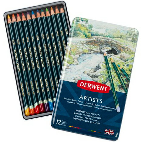 DERWENT（ダーウェント）色鉛筆 アーチスト 32092 12色セット メタルケース DERWENT 顔料 油性 油性色鉛筆