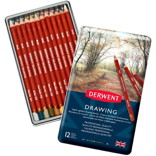 ダーウェント 色鉛筆 ドローイングペンシル 0700671 12色セット メタルケース DERWENT 油性色鉛筆 塗り絵