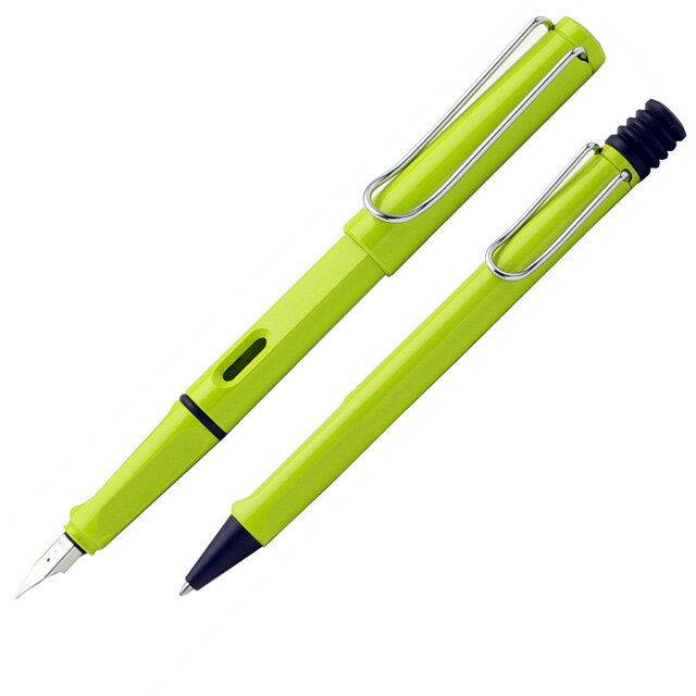 80年代に発表され、今も世界中でベストセラーの万年筆！毎年恒例の限定カラーが登場！ラミー　万年筆＆ボールペンセット　限定品　サファリ ライムグリーン(6300)