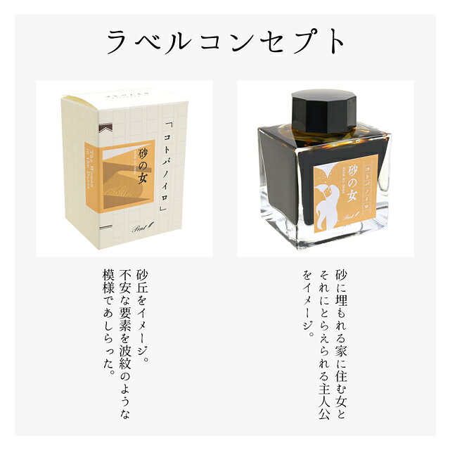 Pent〈ペント〉 ボトルインク コトバノイロ 砂の女（すなのおんな） 万年筆インク 文学 文豪 プレゼント イエロー オレンジ 安部公房 万年筆用インク ガラスペン つけペン The Woman in the penroom-10056636 ペンハウス 万年筆・ボールペン サンプル画像3