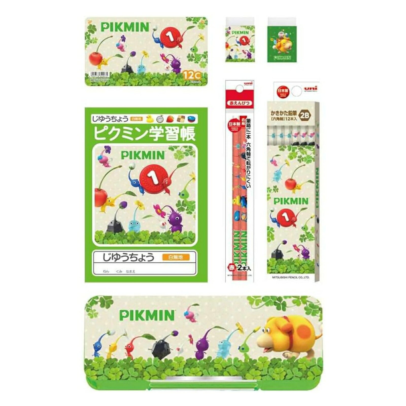 ピクミン 文房具 文具 6点セット 三菱鉛筆 新学期 準備文具 キャラクター 新入学 小学生 ギフト プレゼント 入学祝い pentagram5g-10000336 ペンタグラム パッケージ画像