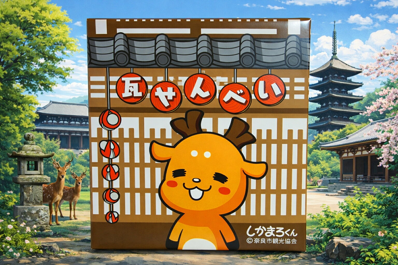 ペンタグラムの奈良 お土産 おみやげ しかまろくん 瓦せんべい 18枚入り×2個 修学旅行 ご当地 個包装 観光 ギフト 懐かしい味 和菓子 鹿 買い忘れ 手土産 帰省｜アングル2