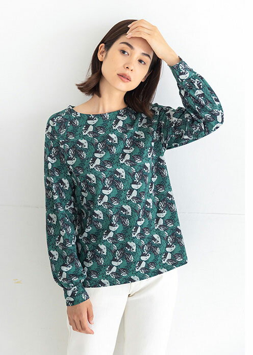 【ピープルツリー 公式】【people tree】オーガニックコットン 天竺リーフ柄ラグランスリーブトップ 【フェアトレード】 【PeopleTree】レディー...