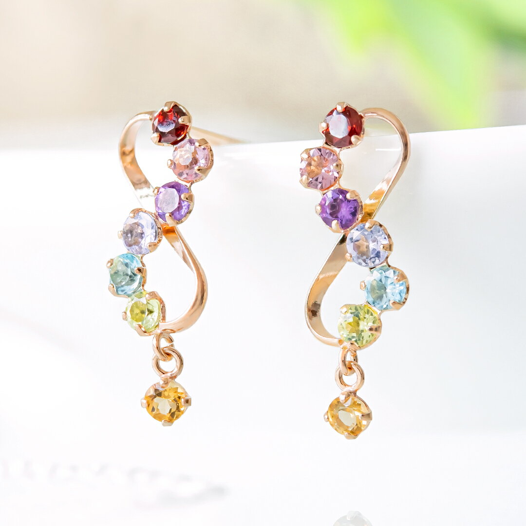 Peridot - 【お守りアミュレット♪】ピアス K10ピンクゴールド マルチカラー天然石