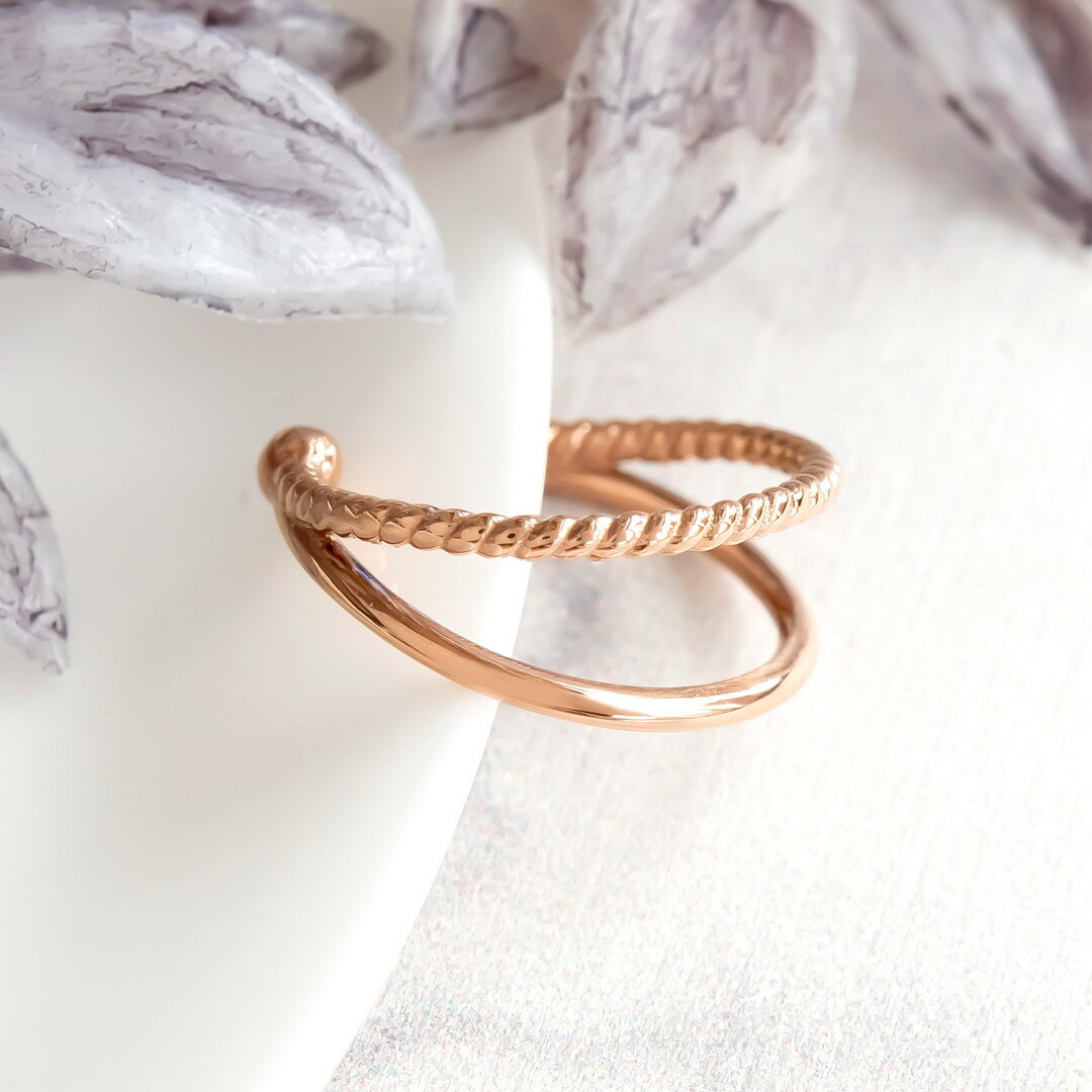 【片方】イヤーカフ ステンレススチール ピンクゴールドIPコーティング (片耳)(2way)(イヤカフ)(2連) [7558800102](4)