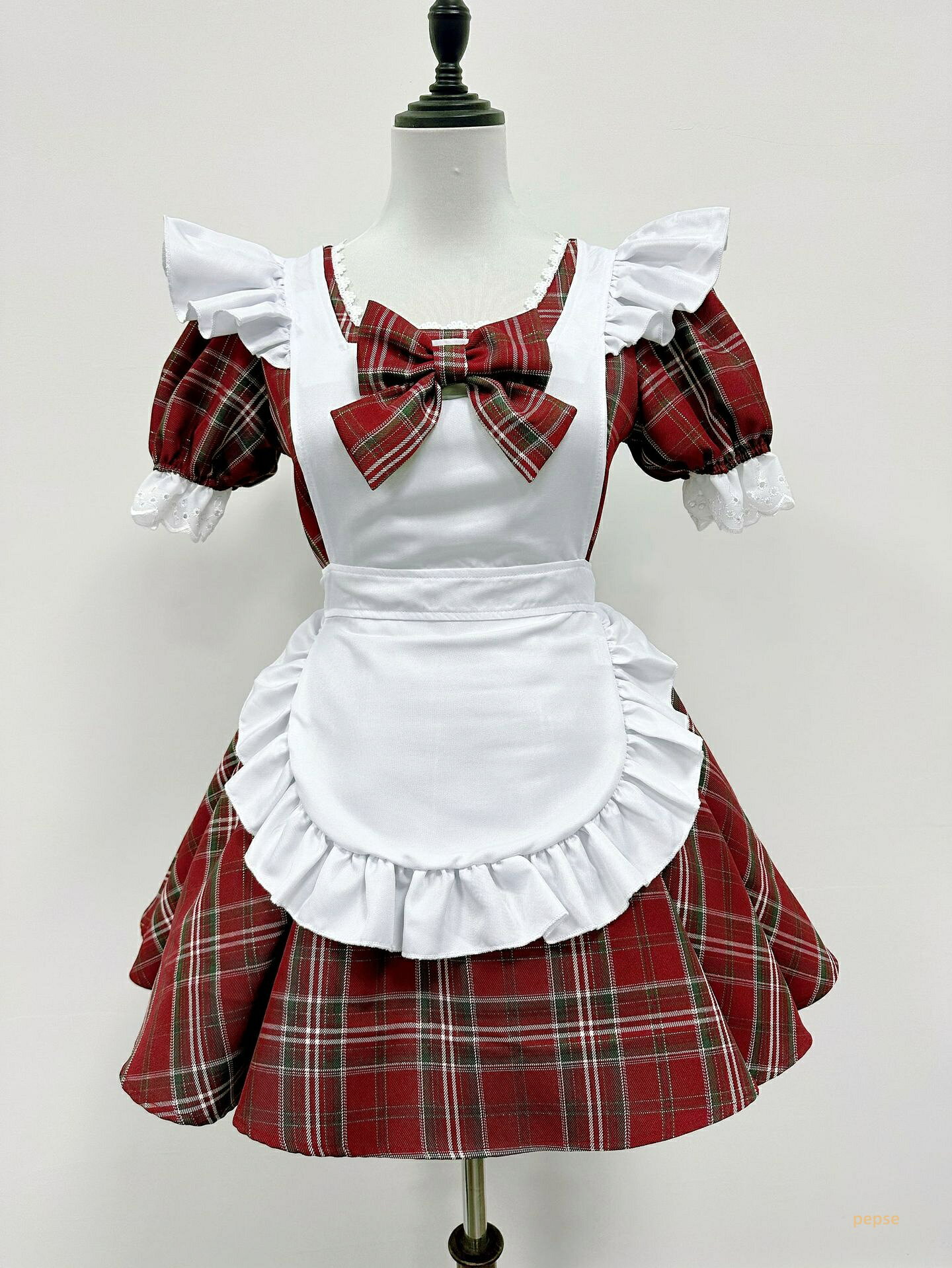 チェック柄 エプロン付き可愛いメイド服 ワンピース ショート丈 クリスマス風 ワンピース コスチューム 半袖 フリル 蝶結び コスプ衣装レ cosplay ハロウィン衣装 ウェイトレス キャバ嬢 クラブ キャバドレス 仮装 ダンス衣装 大人用 女性 S-3XL ワインレッド ダンス衣装