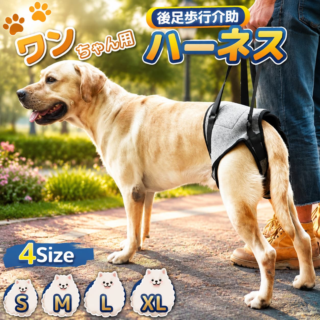 【楽天スーパーSALE】ハーネス 介護 犬 簡単 歩行 補助 介助 サポート ベルクロ 中型犬 小型犬 ヘルスケア 排泄 全身 脱げない 前足 後足 マジックテープ 老犬 怪我 負傷 大型犬