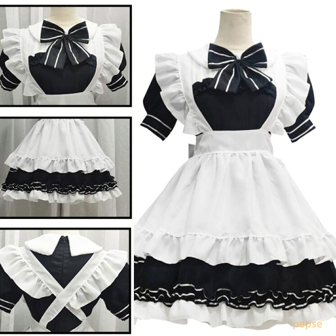 可愛いメイド服 メイドコスチューム 定番 ショート丈 半袖 レディースコスチューム...