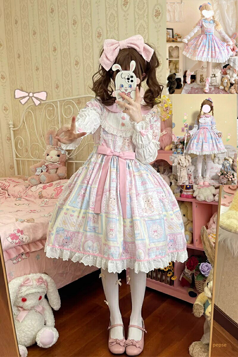 ナイルパーチ 夢かわいい うさぎ柄 ワンピース ピンク ロリータ ゴスロリ dsag72hf.jpg