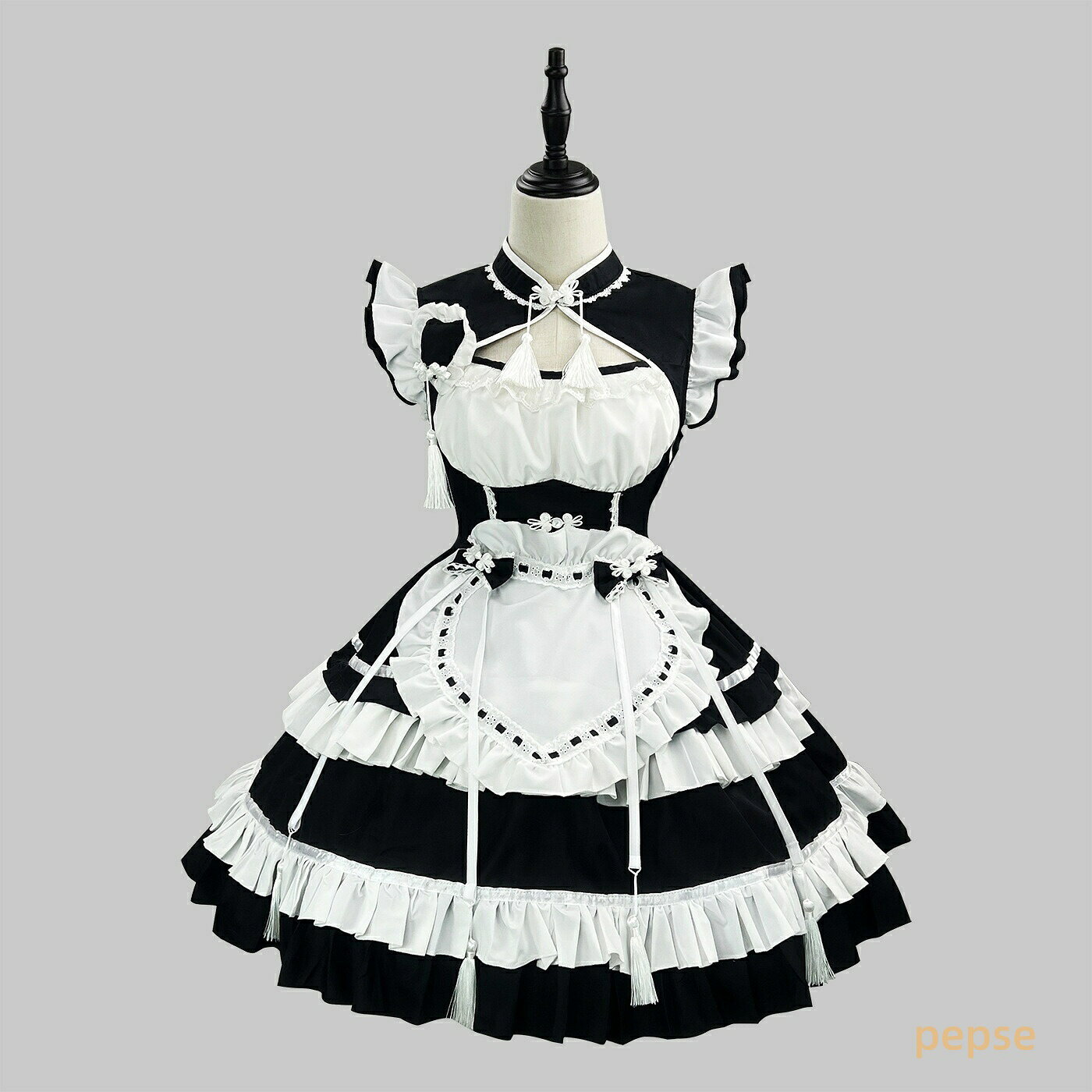 メイド服 メイド服 中華 可愛い チャイナドレス 風 ハロウィンコスチューム 大人コスチューム メイドコスプレ こすぷれ cosplay マキシ丈ワンピース ウェイトレス メイド服 ハロウィン衣装 舞台衣装 変装 仮装 女装 イベント 舞台劇 学園祭 キャラクター ネイビー