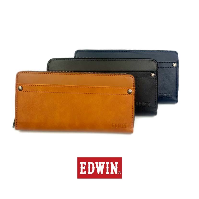 全3色 EDWIN エドウイン リベットデザイン ラウンドファスナー ロングウォレット 長財布 おしゃれ フォーマル ビジネス カジュアル ビジカジ 誕生日 記念 プレゼント ギフト 送料無料