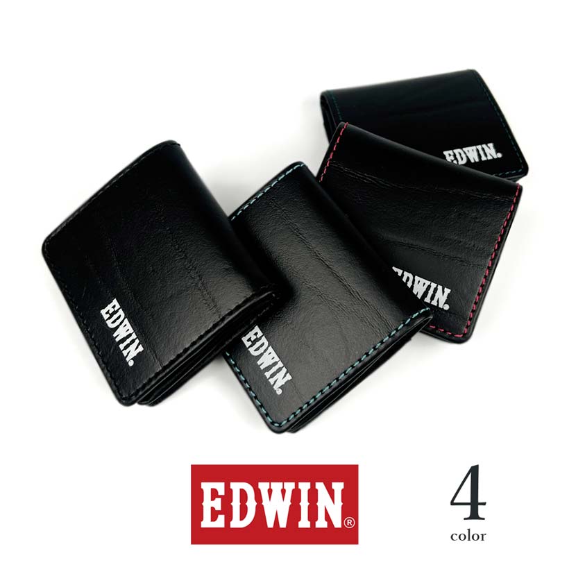 全4色 EDWIN エドウイン カラーステッチ ボックス型 コインケース 小銭入れ 再生皮革 おしゃれ フォーマル ビジネス カジュアル ビジカジ 誕生日 記念 プレゼント ギフト 送料無料