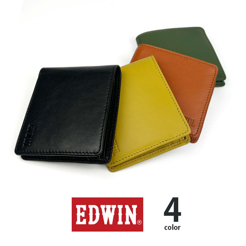 全4色 EDWIN エドウイン ゴートレザー 二つ折り財布 スリムウォレット 本革 おしゃれ フォーマル ビジネス カジュアル ビジカジ 誕生日 記念 プレゼント ギフト 送料無料