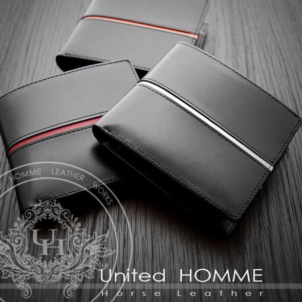 【unitedHOMME】馬革×牛革センターラインデザイン二つ折り財布 3色展開 ファッション 人気 ブランド おしゃれ 誕生日 記念 プレゼント ギフト 送料無料