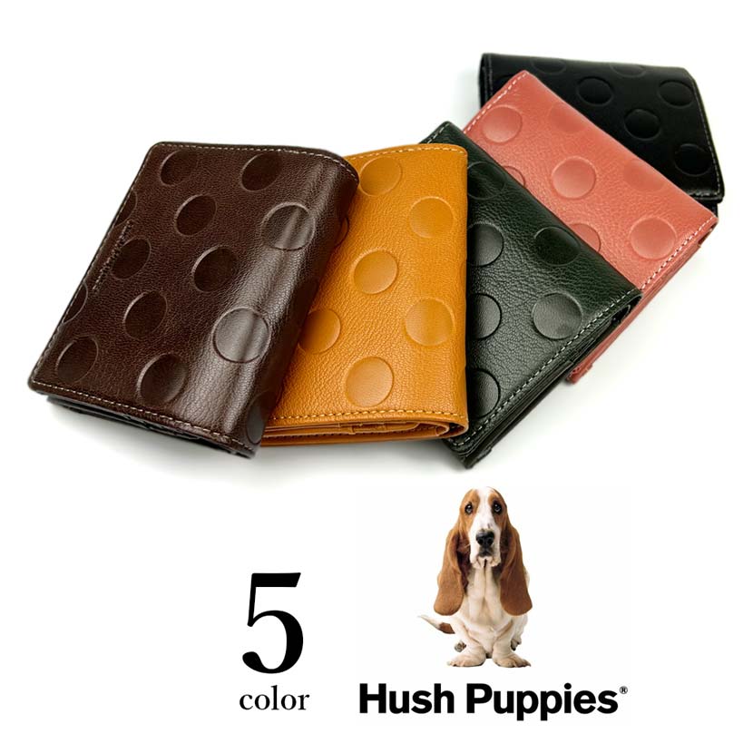 全5色 Hush Puppies ハッシュパピー ゴートレザー ドット柄 二つ折り財布 本革 おしゃれ 誕生日 記念 プレゼント ギフト 送料無料
