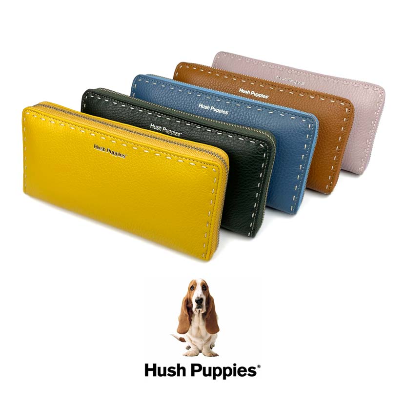 全5色 Hush Puppies ハッシュパピー リアルレザー ステッチデザイン ラウンドファスナー 長財布 ファッション 人気 ブランド おしゃれ 誕生日 記念 プレゼント ギフト 送料無料