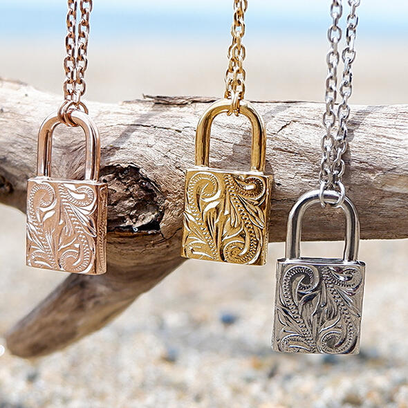 ハワイアンジュエリー ネックレス パドロック 南京錠 鍵 ゴールド シルバー サージカルステンレス おしゃれ 誕生日 記念 プレゼント ギフト 送料無料